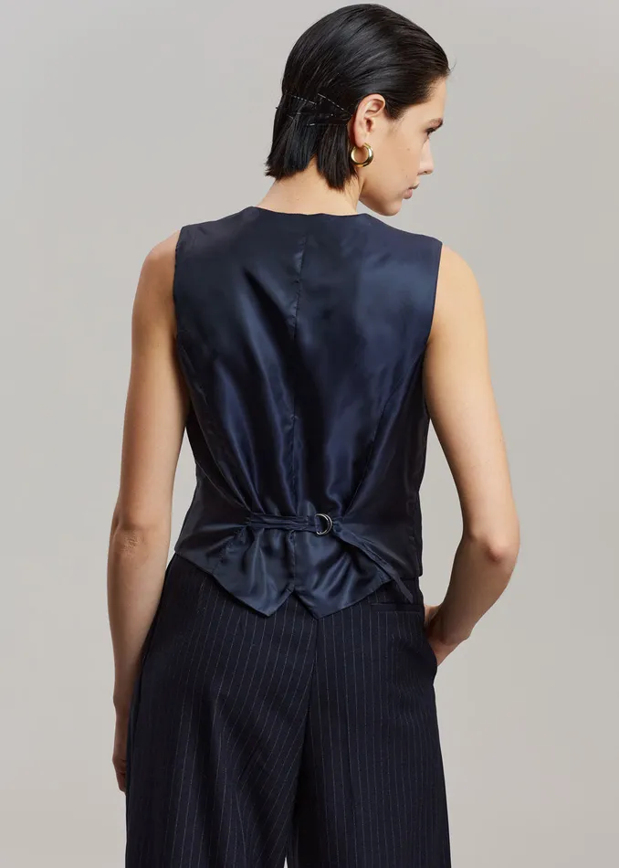 Women Tansy Tailored Vest 8211 Navy Pinstripe The Frankie Shop Outerwear