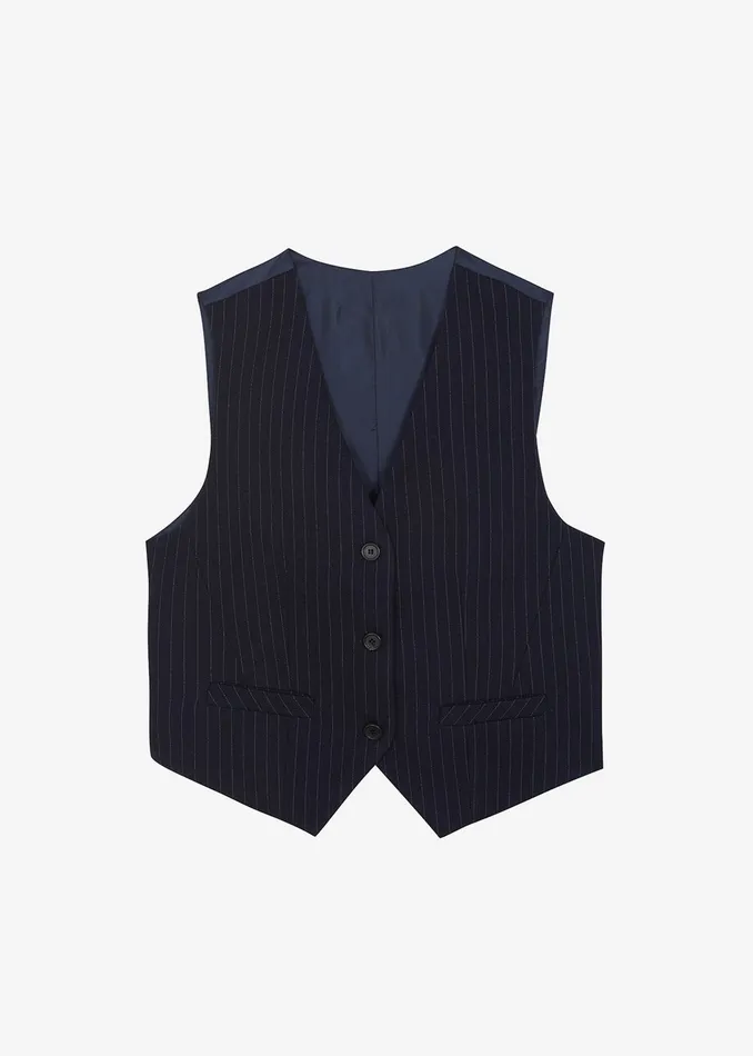Women Tansy Tailored Vest 8211 Navy Pinstripe The Frankie Shop Outerwear