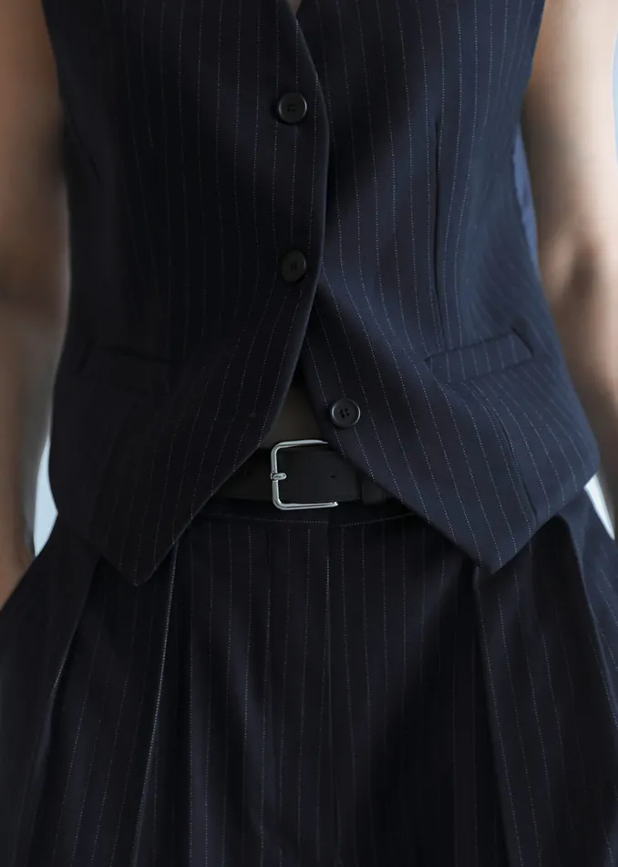 Women Tansy Tailored Vest 8211 Navy Pinstripe The Frankie Shop Outerwear