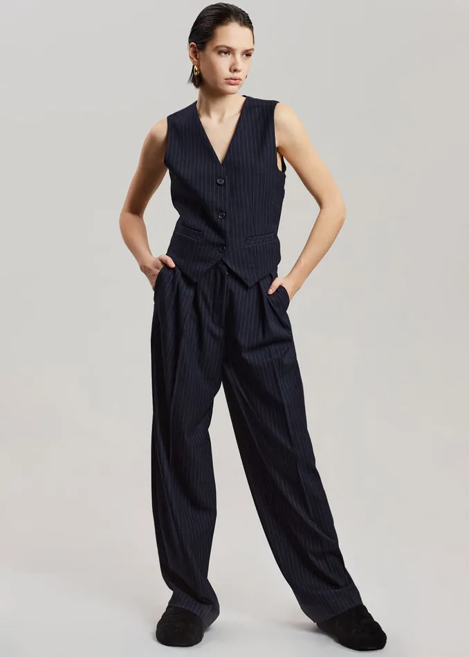 Women Tansy Tailored Vest 8211 Navy Pinstripe The Frankie Shop Outerwear