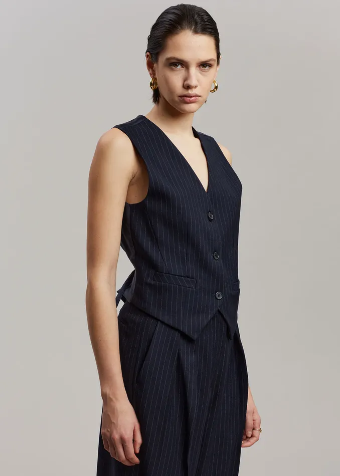 Women Tansy Tailored Vest 8211 Navy Pinstripe The Frankie Shop Outerwear