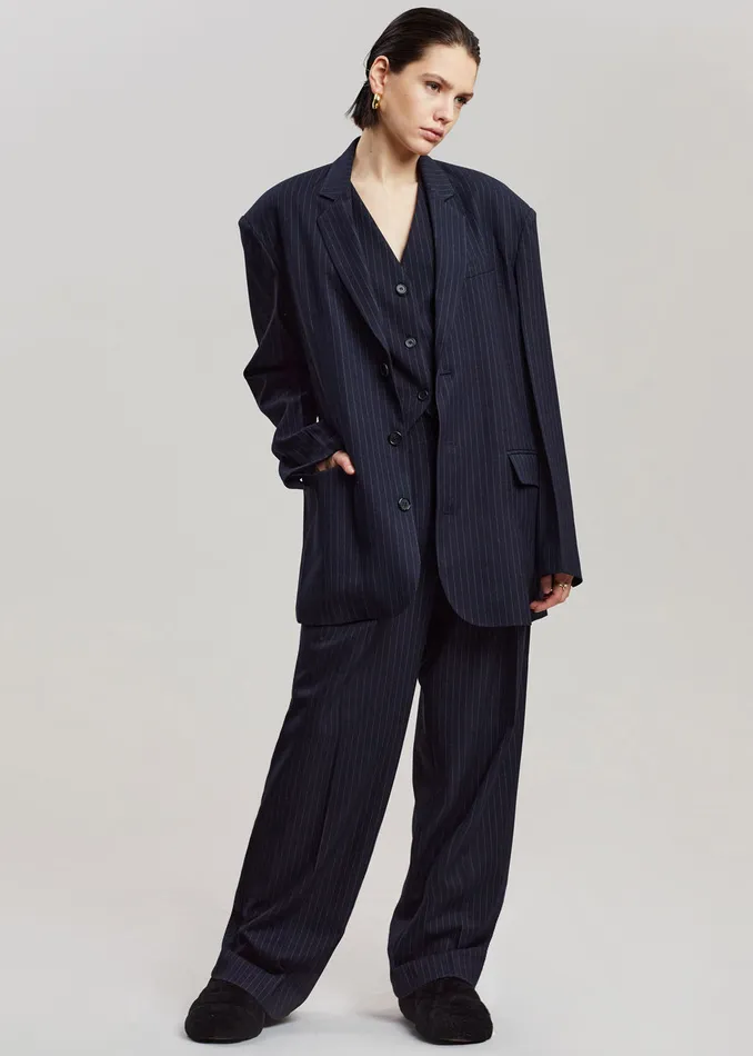 Women Tansy Tailored Vest 8211 Navy Pinstripe The Frankie Shop Outerwear