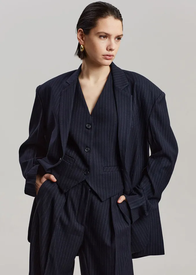 Women Tansy Tailored Vest 8211 Navy Pinstripe The Frankie Shop Outerwear