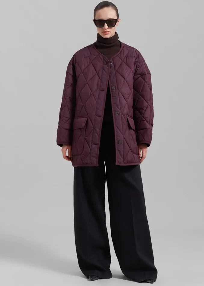 Women Teddy Quilted Jacket 8211 Burgundy The Frankie Shop Outerwear