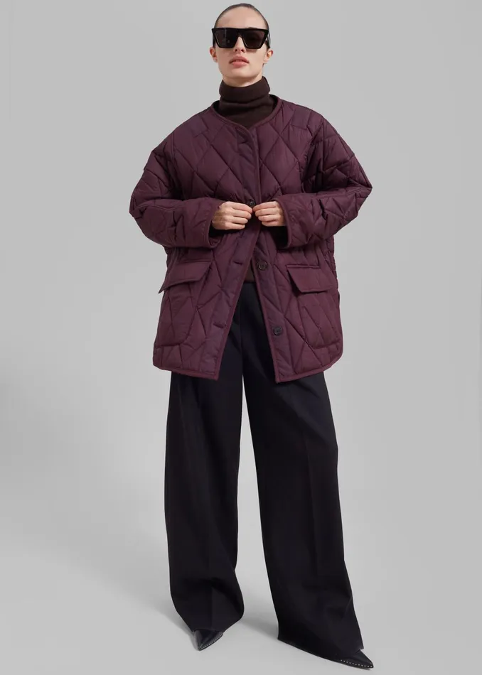 Women Teddy Quilted Jacket 8211 Burgundy The Frankie Shop Outerwear