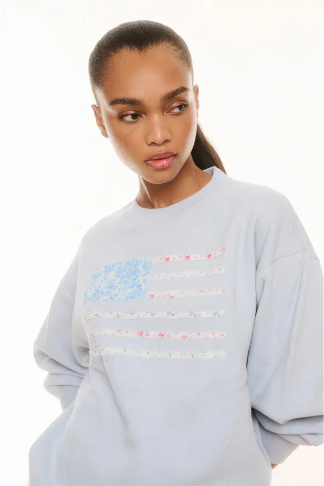 Women Tees and Fleece LoveShackFancy Palo Americana Fleece Pullover Moonstone Women Tees and Fleece LoveShackFancy Palo Americana Fleece Pullover Moonstone