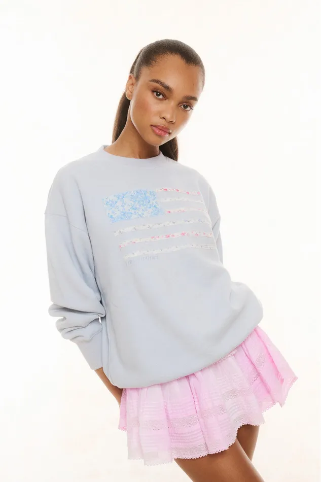 Women Tees and Fleece LoveShackFancy Palo Americana Fleece Pullover Moonstone Women Tees and Fleece LoveShackFancy Palo Americana Fleece Pullover Moonstone