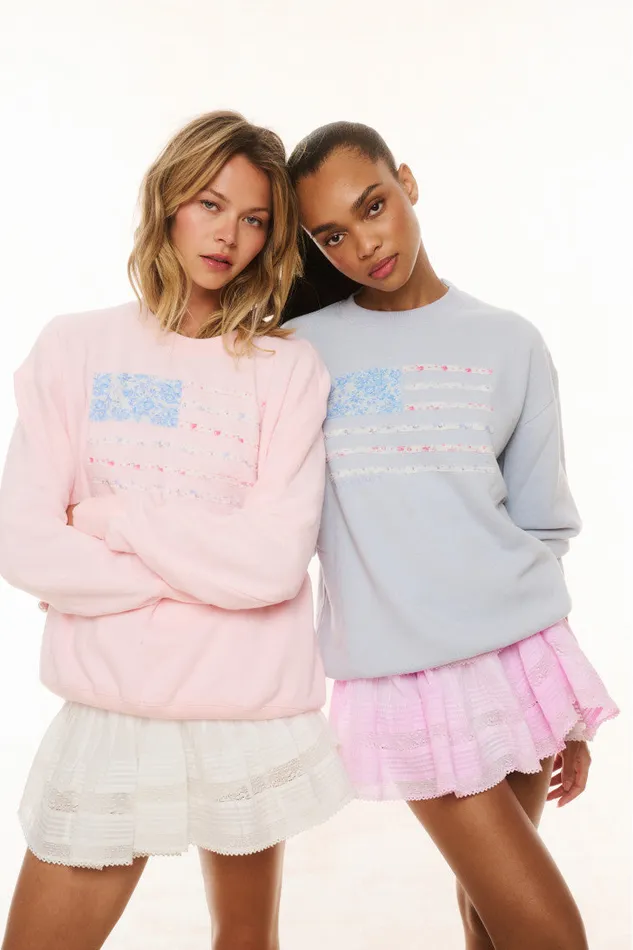 Women Tees and Fleece LoveShackFancy Palo Americana Fleece Pullover Moonstone Women Tees and Fleece LoveShackFancy Palo Americana Fleece Pullover Moonstone