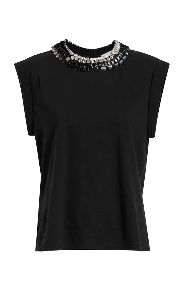 Women Tees and Pullovers Cinq Sept Chunky Rhinestone Embellished Tee Blackclear