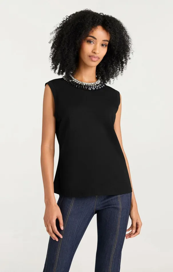 Women Tees and Pullovers Cinq Sept Chunky Rhinestone Embellished Tee Blackclear