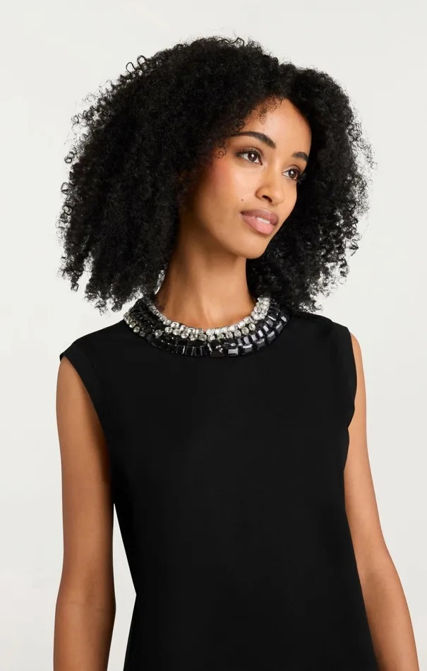 Women Tees and Pullovers Cinq Sept Chunky Rhinestone Embellished Tee Blackclear
