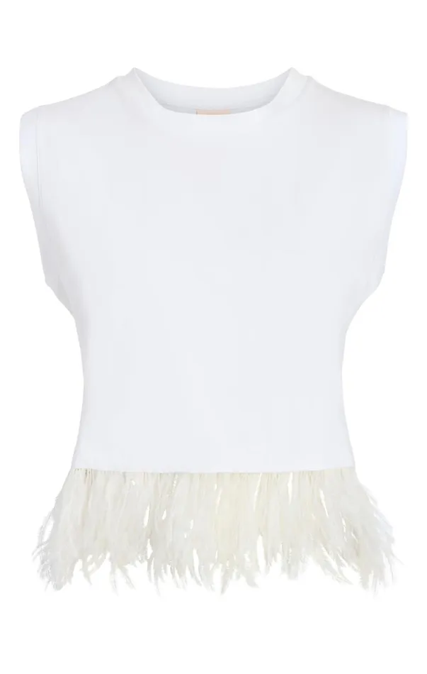 Women Tees and Pullovers Cinq Sept Cropped Feather Tee White