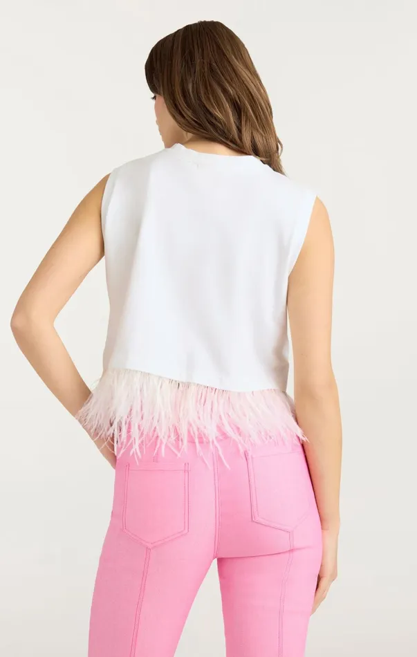 Women Tees and Pullovers Cinq Sept Cropped Feather Tee White