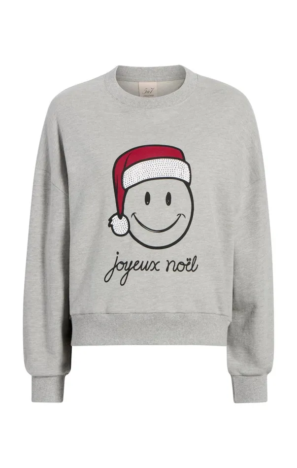 Women Tees and Pullovers Cinq Sept Heatset Smiley Joyeux Brandy Pullover Heather Greyblack