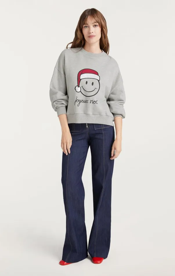 Women Tees and Pullovers Cinq Sept Heatset Smiley Joyeux Brandy Pullover Heather Greyblack