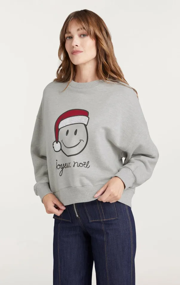 Women Tees and Pullovers Cinq Sept Heatset Smiley Joyeux Brandy Pullover Heather Greyblack