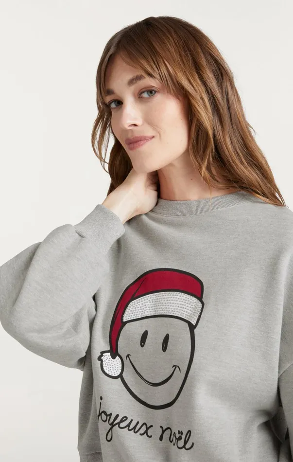 Women Tees and Pullovers Cinq Sept Heatset Smiley Joyeux Brandy Pullover Heather Greyblack