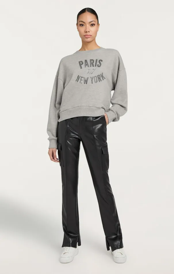 Women Tees and Pullovers Cinq Sept Rhinestone Paris New York Brandy Pullover Heather Greyblack