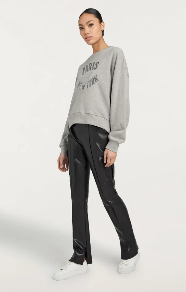 Women Tees and Pullovers Cinq Sept Rhinestone Paris New York Brandy Pullover Heather Greyblack