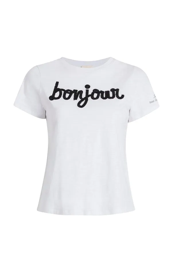 Women Tees and Pullovers Cinq Sept Shrunken Fringe Bonjour Tee Whiteblack