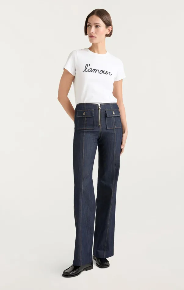 Women Tees and Pullovers Cinq Sept Shrunken L039amour Tee Whitenavy