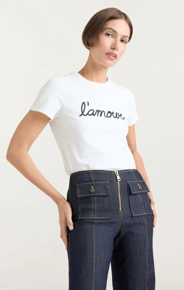 Women Tees and Pullovers Cinq Sept Shrunken L039amour Tee Whitenavy