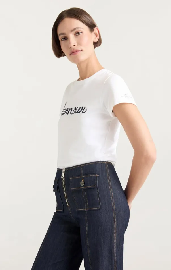 Women Tees and Pullovers Cinq Sept Shrunken L039amour Tee Whitenavy