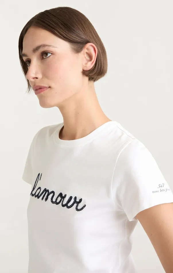 Women Tees and Pullovers Cinq Sept Shrunken L039amour Tee Whitenavy