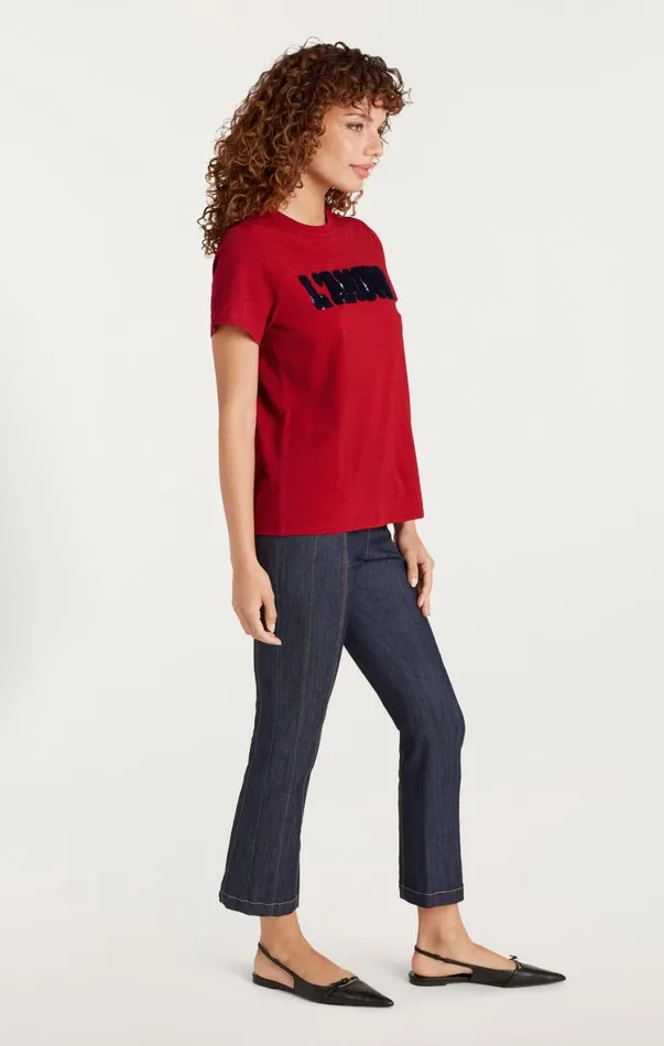 Women Tees and Pullovers Cinq Sept Toweled L039amour Shrunken Tee Rosewoodnavy