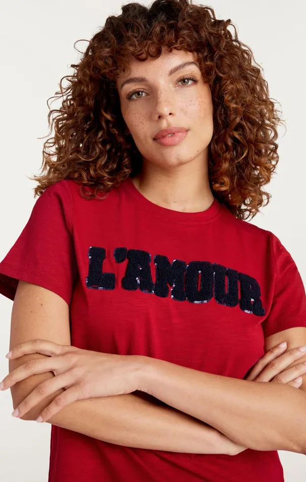 Women Tees and Pullovers Cinq Sept Toweled L039amour Shrunken Tee Rosewoodnavy