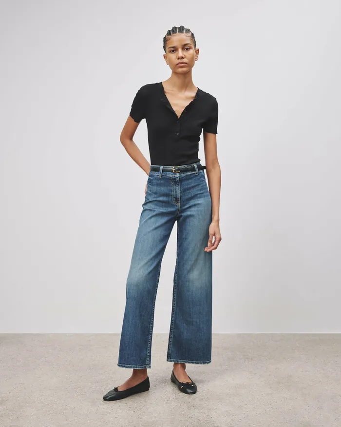 Women Tees Nili Lotan LORENE HENLEY Dark Navy