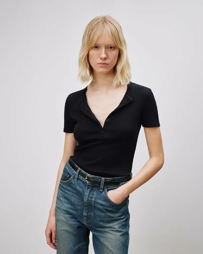 Women Tees Nili Lotan LORENE HENLEY Dark Navy