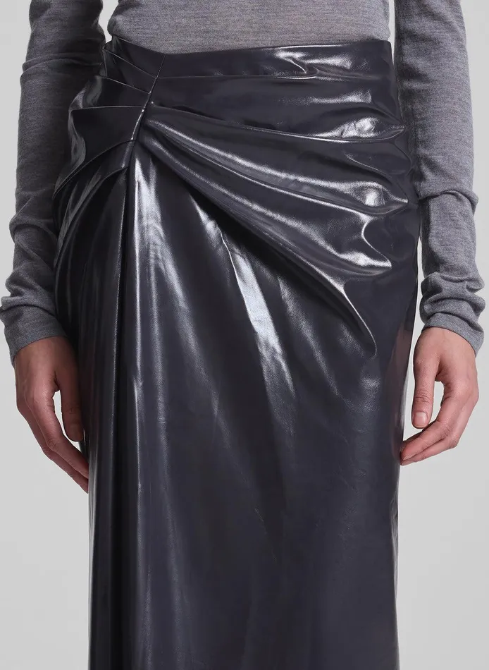 Women Tessa Patent Vegan Leather Midi Skirt Smoke ALC Bottoms
