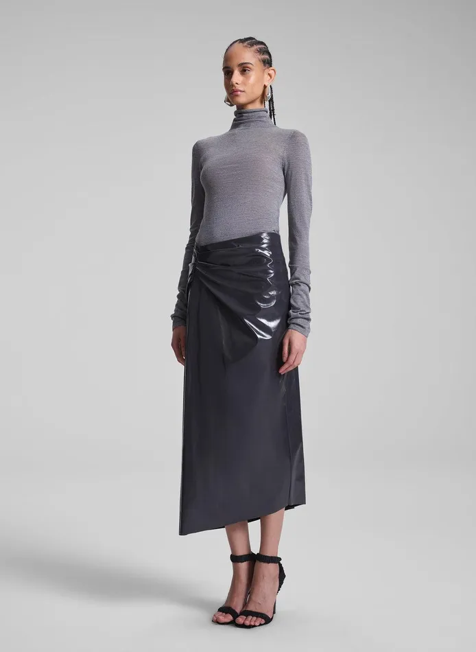 Women Tessa Patent Vegan Leather Midi Skirt Smoke ALC Bottoms