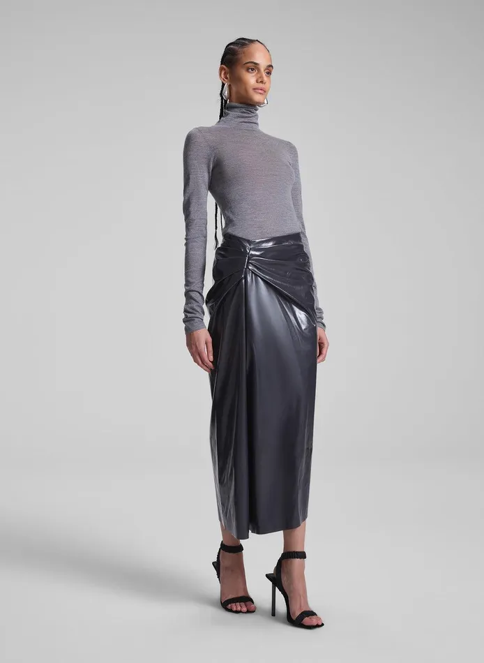 Women Tessa Patent Vegan Leather Midi Skirt Smoke ALC Bottoms