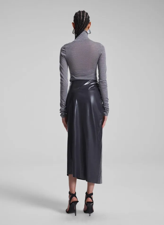 Women Tessa Patent Vegan Leather Midi Skirt Smoke ALC Bottoms