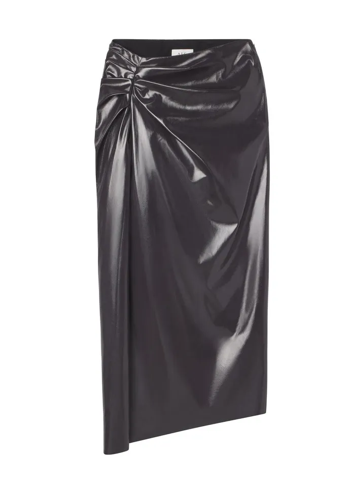 Women Tessa Patent Vegan Leather Midi Skirt Smoke ALC Bottoms
