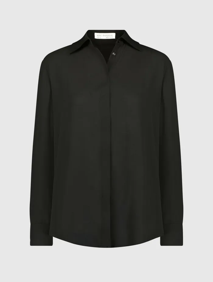 Women The Bentley Long Sleeve Button Up Georgette Blouse 8211 FINAL SALE Black Blouses and Tops Mac Duggal
