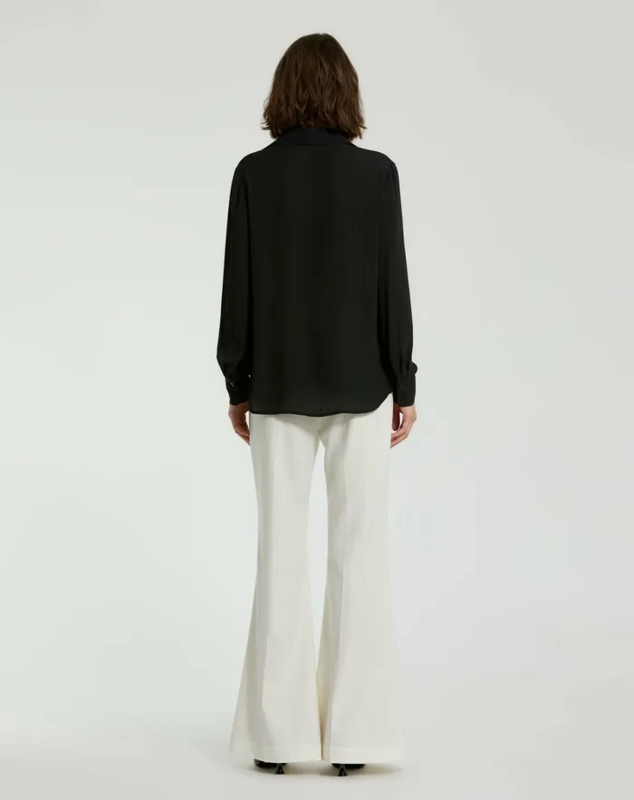 Women The Bentley Long Sleeve Button Up Georgette Blouse 8211 FINAL SALE Black Blouses and Tops Mac Duggal