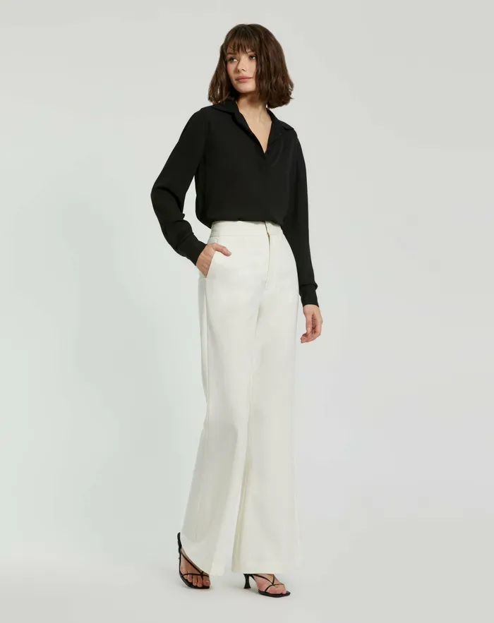 Women The Bentley Long Sleeve Button Up Georgette Blouse 8211 FINAL SALE Black Blouses and Tops Mac Duggal
