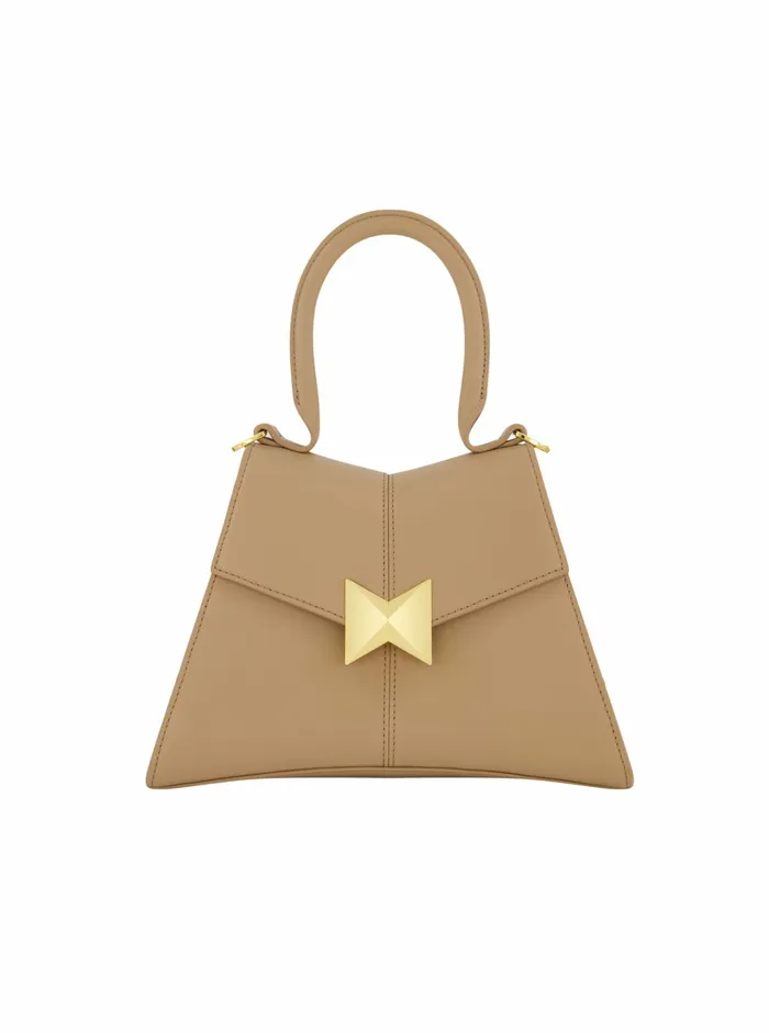 Women Top Handle Bags Mac Duggal Angular Small Taupe Leather Handbag With Gold Hardware Taupe