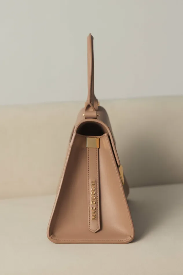Women Top Handle Bags Mac Duggal Angular Small Taupe Leather Handbag With Gold Hardware Taupe