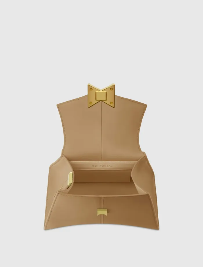 Women Top Handle Bags Mac Duggal Angular Small Taupe Leather Handbag With Gold Hardware Taupe