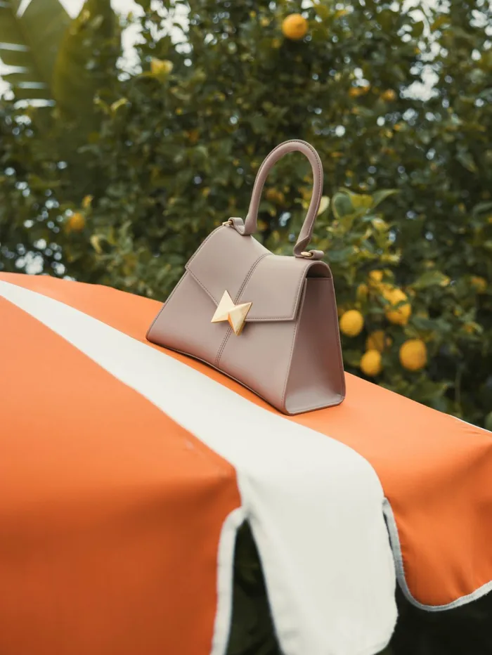 Women Top Handle Bags Mac Duggal Angular Small Taupe Leather Handbag With Gold Hardware Taupe