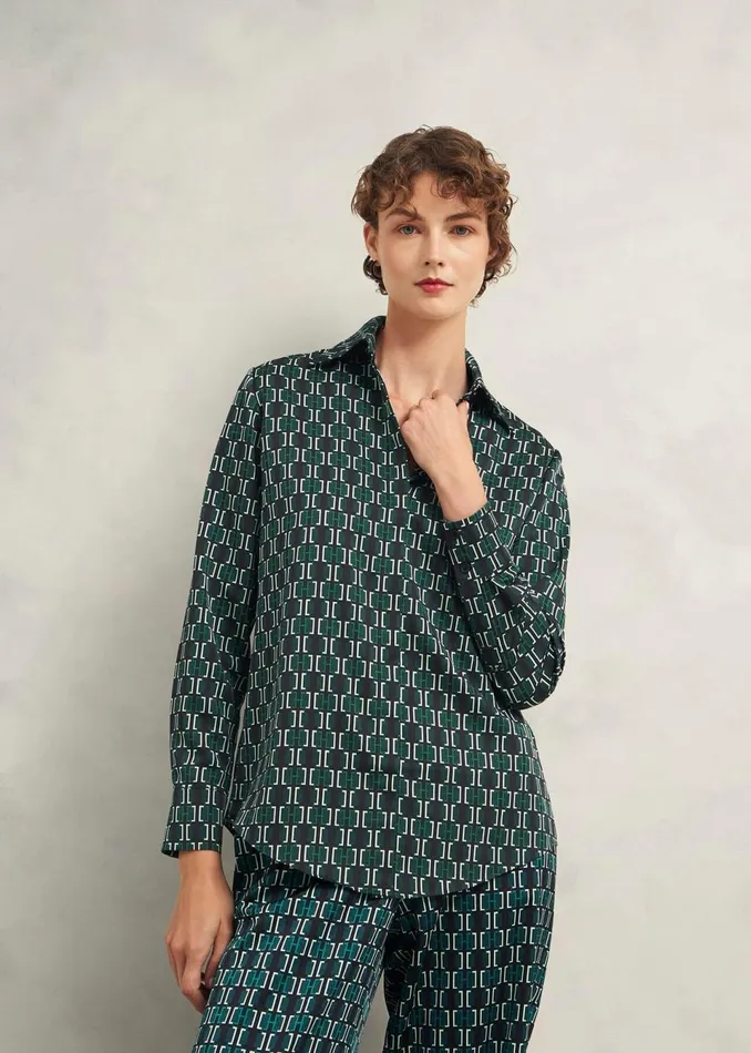 Women Tops Hobbs Finwell Satin Shirt Multi