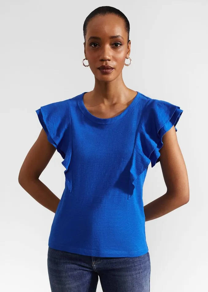 Women Tops Hobbs Isabella Cotton Slub Top Atlantic Blue