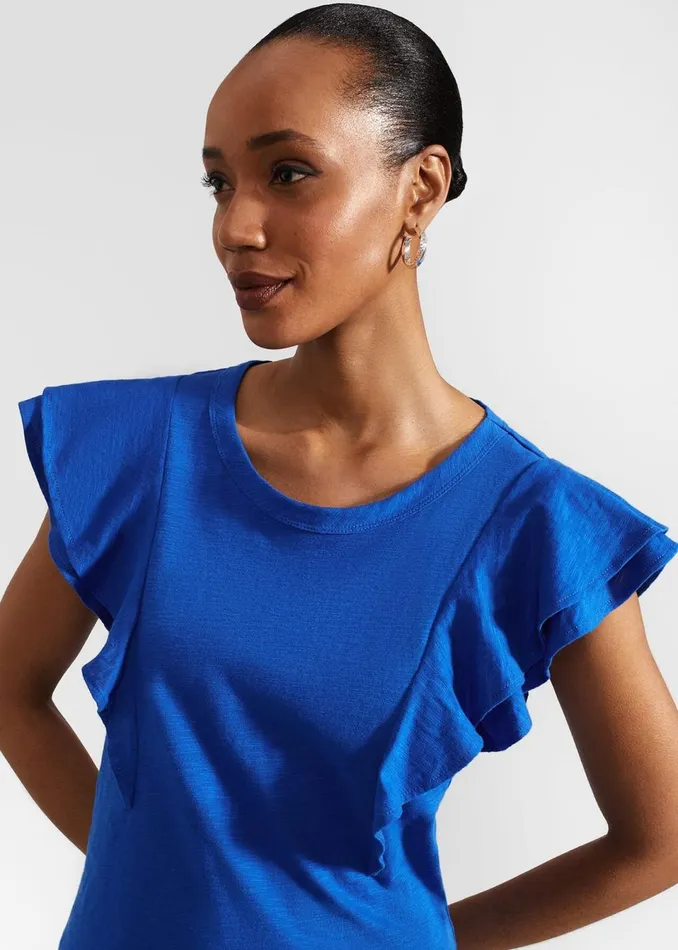 Women Tops Hobbs Isabella Cotton Slub Top Atlantic Blue