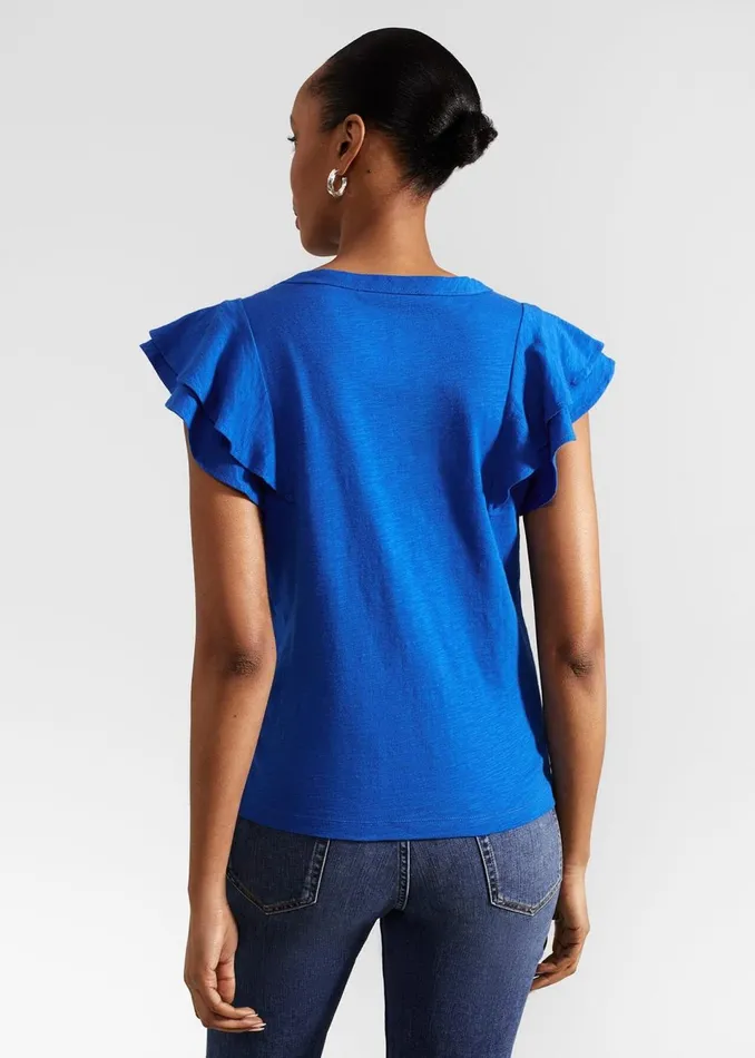 Women Tops Hobbs Isabella Cotton Slub Top Atlantic Blue