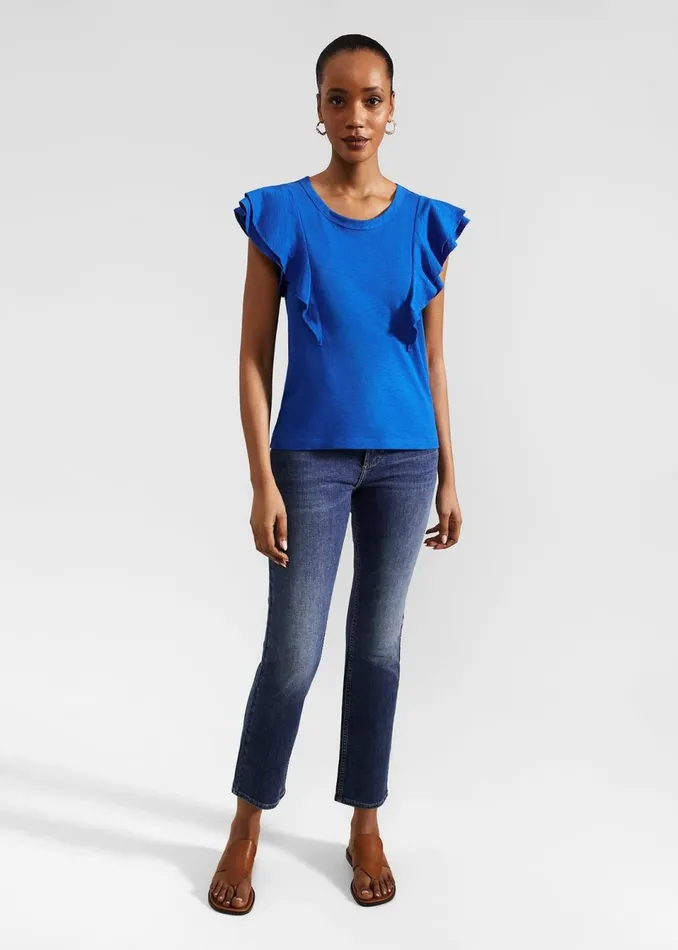 Women Tops Hobbs Isabella Cotton Slub Top Atlantic Blue