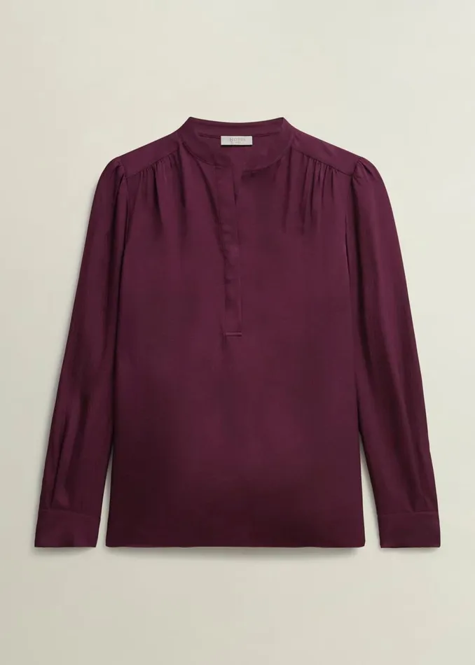 Women Tops Hobbs Jade Satin Blouse Warm Plum